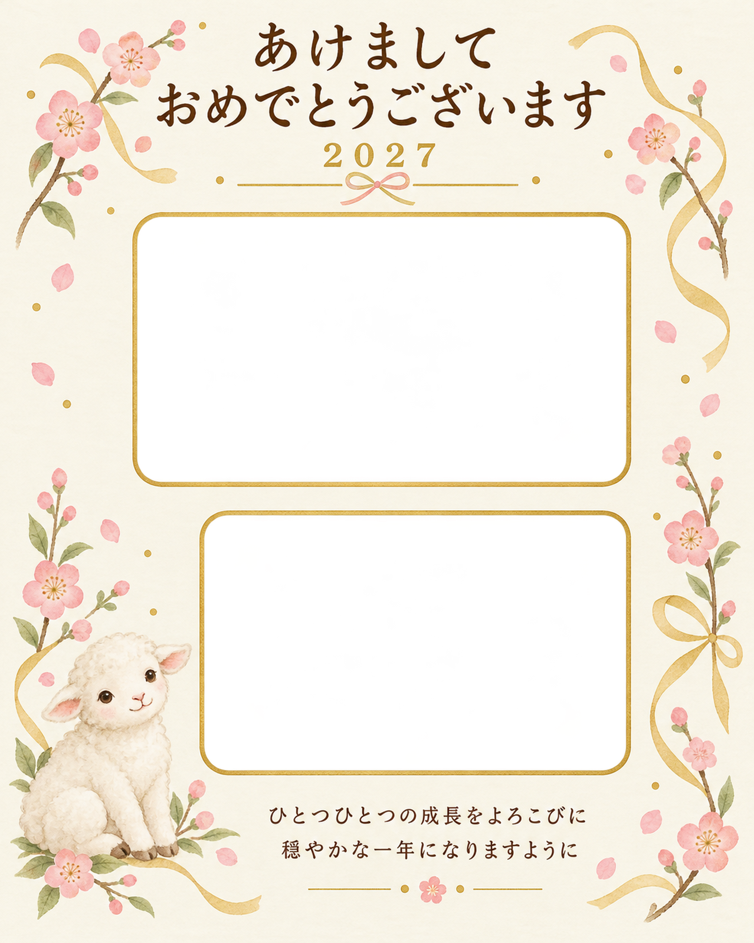 縦長のおすわり記念の写真年賀状｜赤ちゃんの無料イラスト素材 99150に写真・文字を入れる