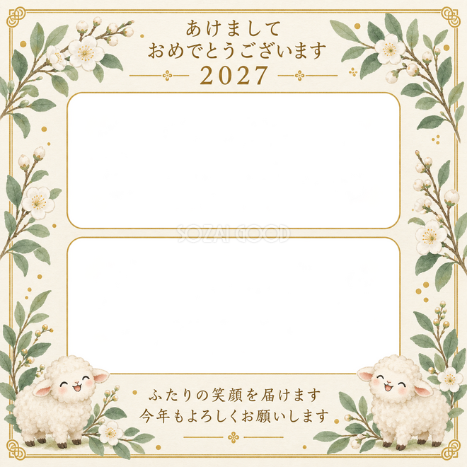 上下の写真と緑の葉