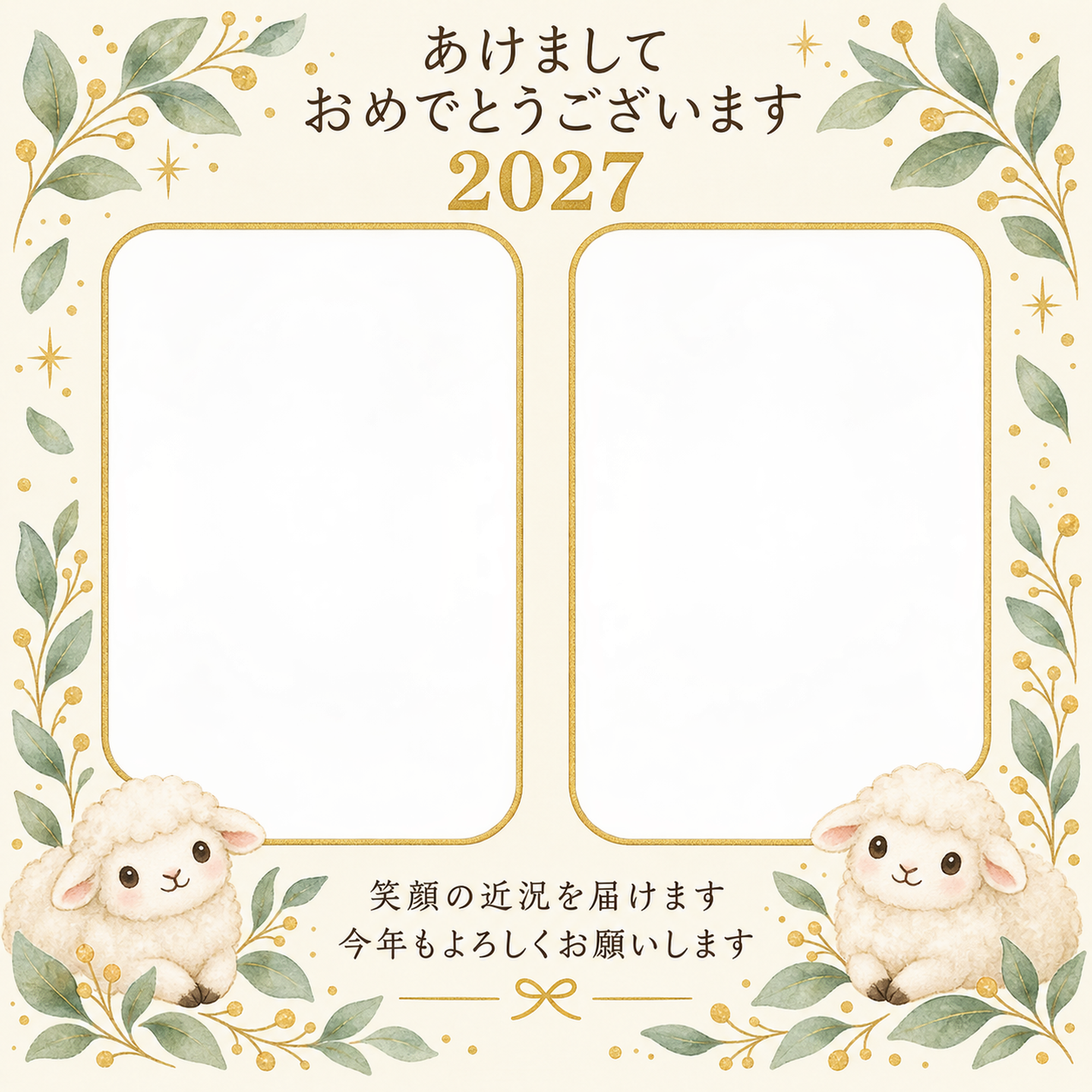 葉と金色の光の写真年賀状｜無料イラスト素材 99171に写真・文字を入れる