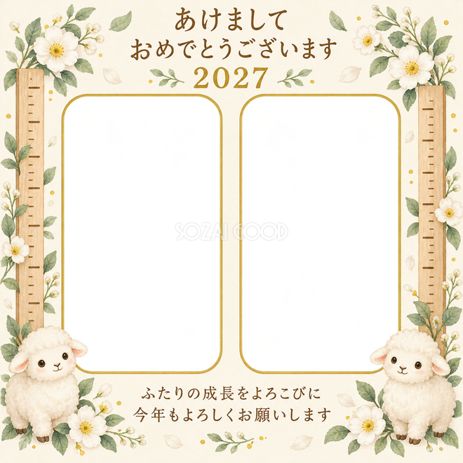 白い花と木の目盛り