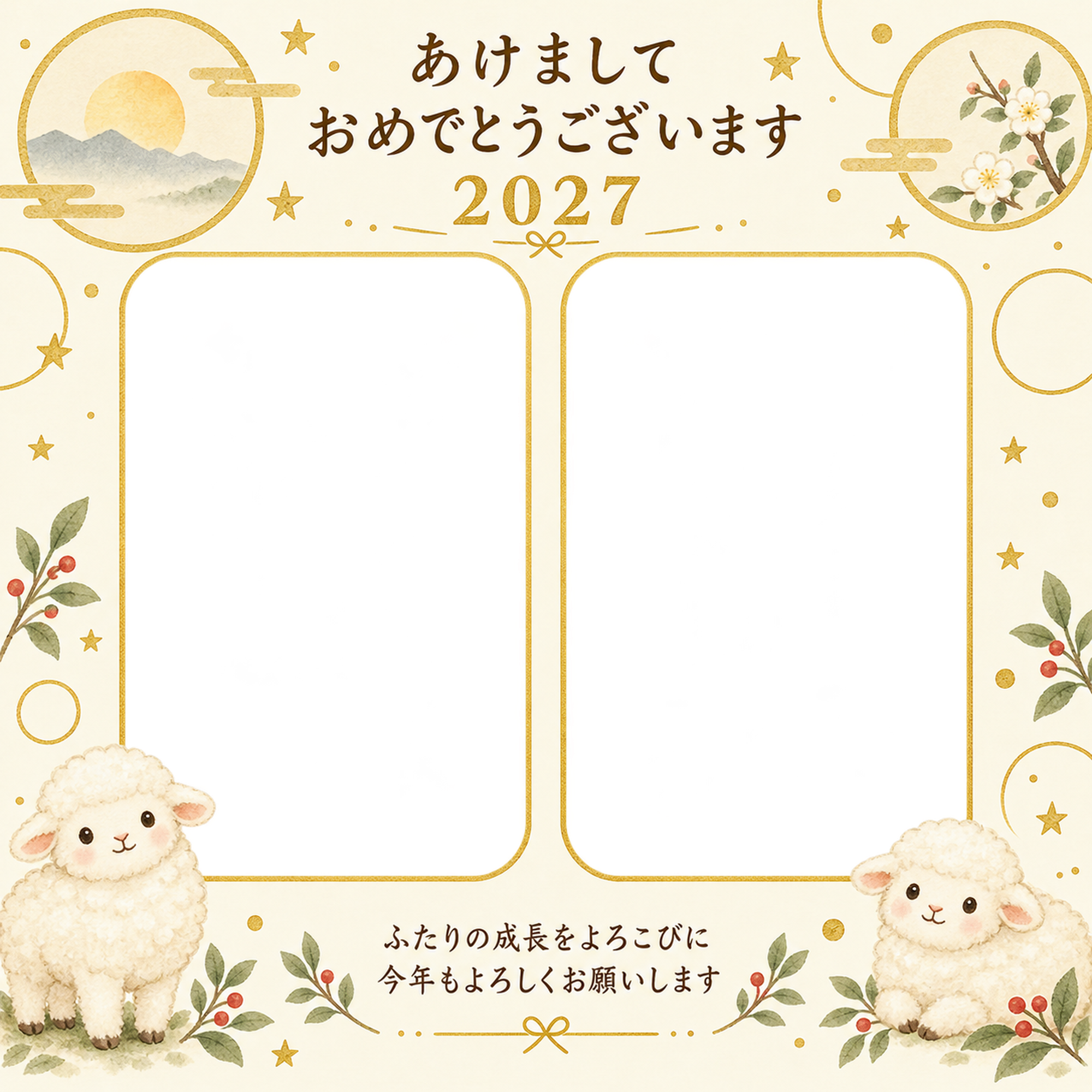 小さな星と金の輪の写真年賀状｜無料イラスト素材 99198に写真・文字を入れる