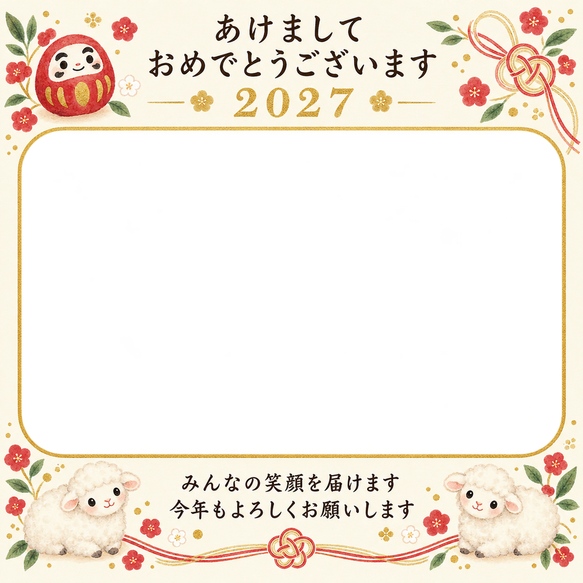 だるまと結び目の写真年賀状｜無料イラスト素材 99210に写真・文字を入れる
