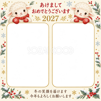 赤い手袋と白い雪の写真年賀状｜無料イラスト素材 99235