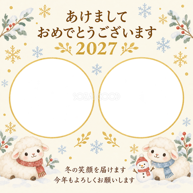 丸い窓と雪だるま