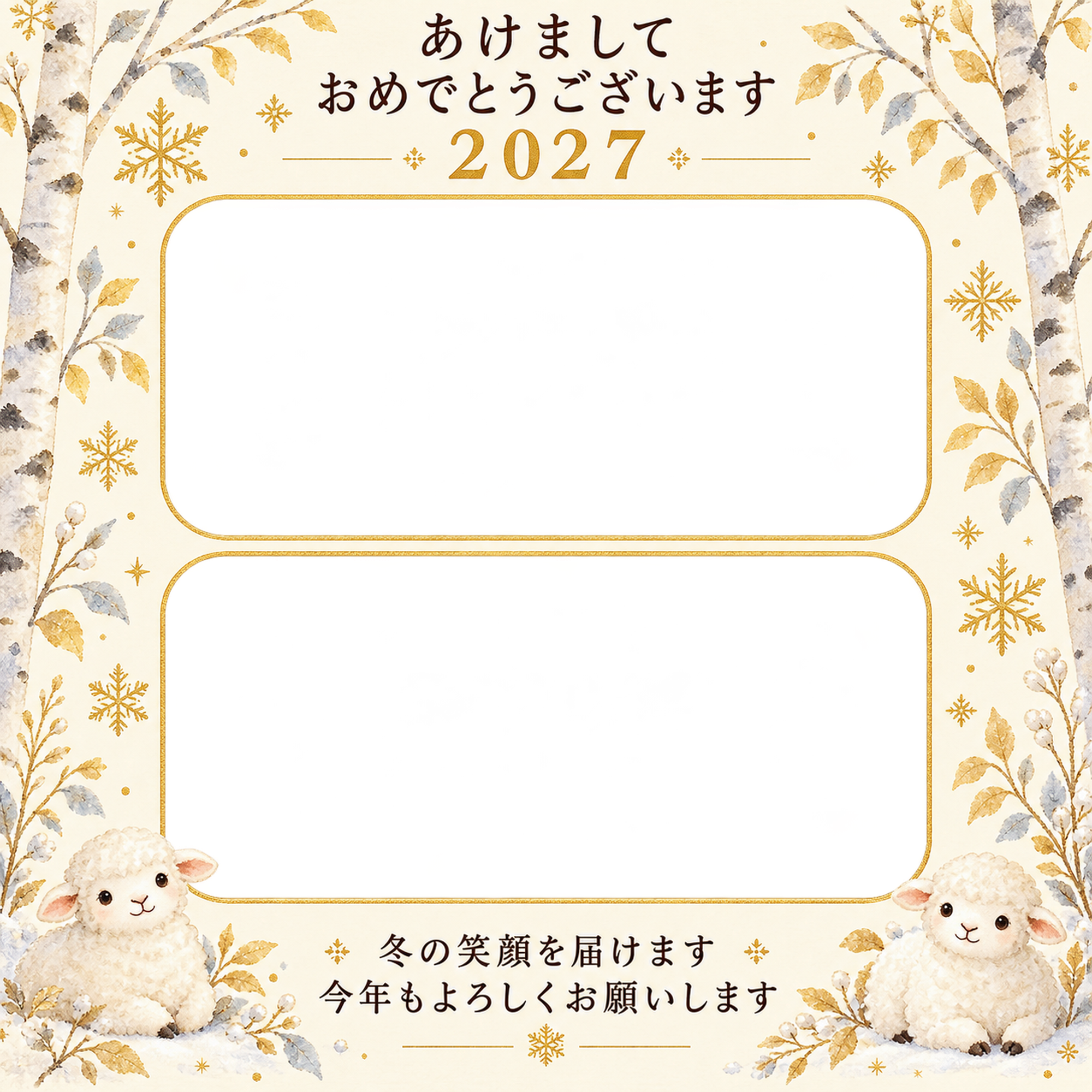 白樺と金色の雪の写真年賀状｜無料イラスト素材 99238に写真・文字を入れる