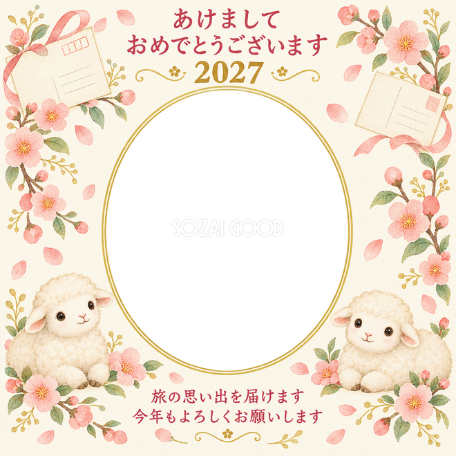 絵はがきと桃色の花