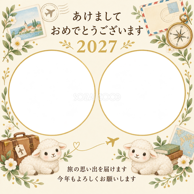 丸い窓と絵はがき