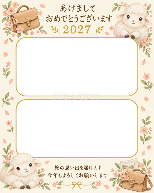 かばんと桃色の小花