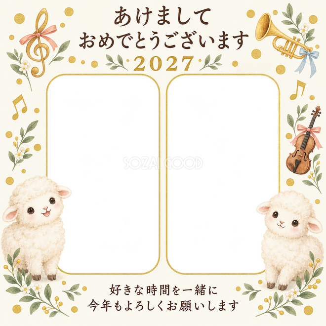 楽器と金の丸飾り