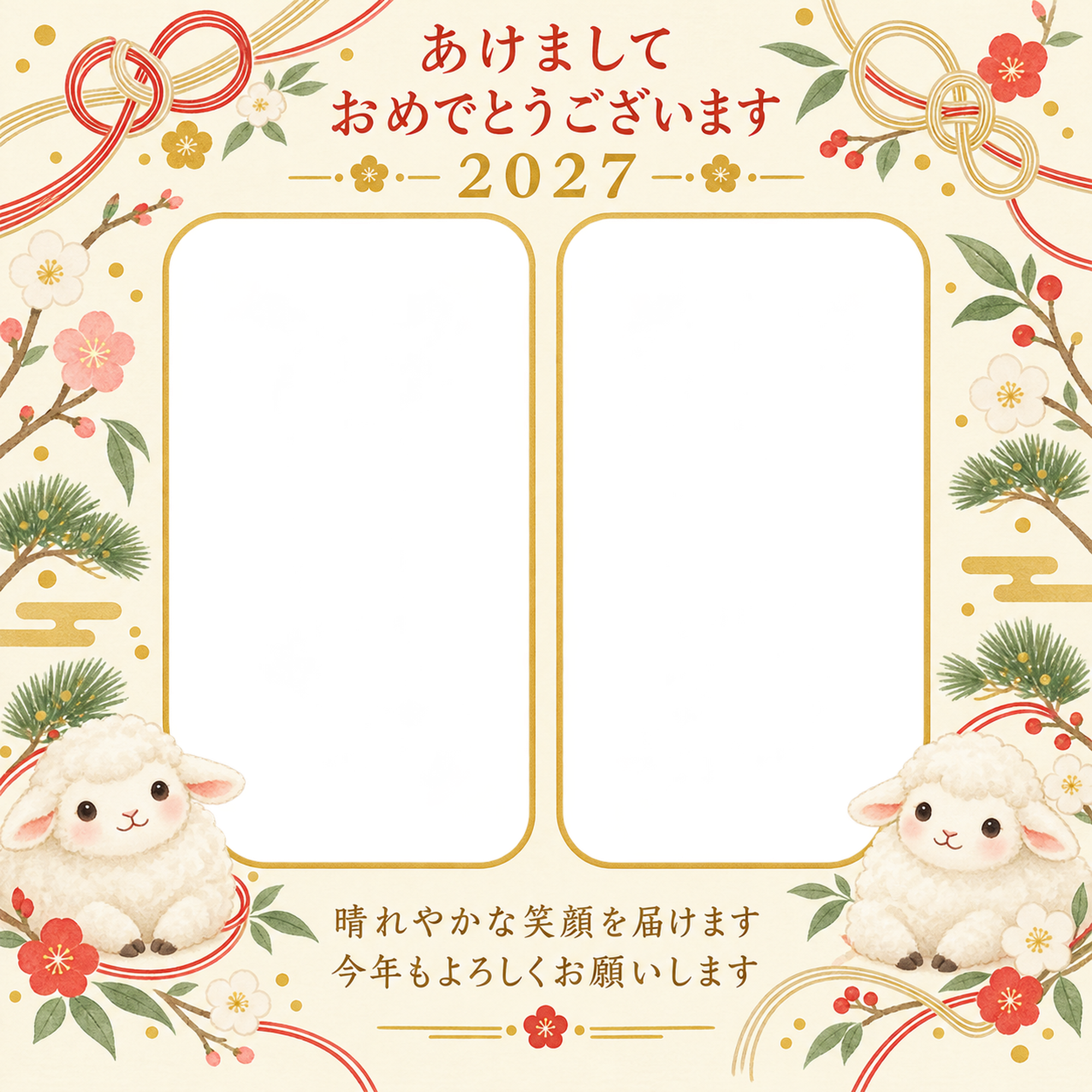 ふたつの水引の写真年賀状｜無料イラスト素材 99274に写真・文字を入れる