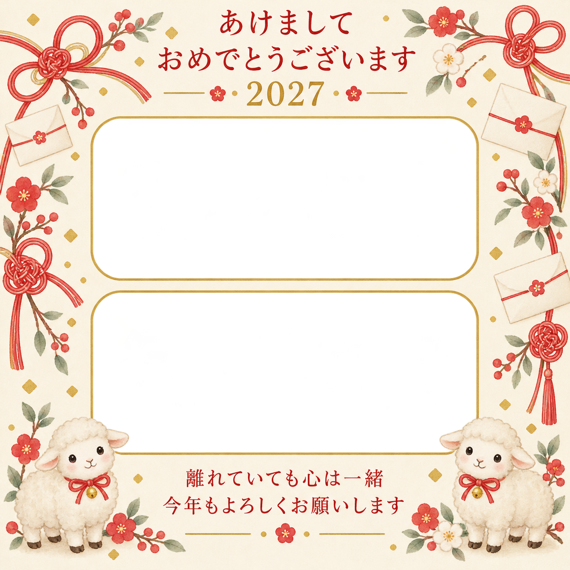 赤い結び目と手紙の写真年賀状｜無料イラスト素材 99283に写真・文字を入れる