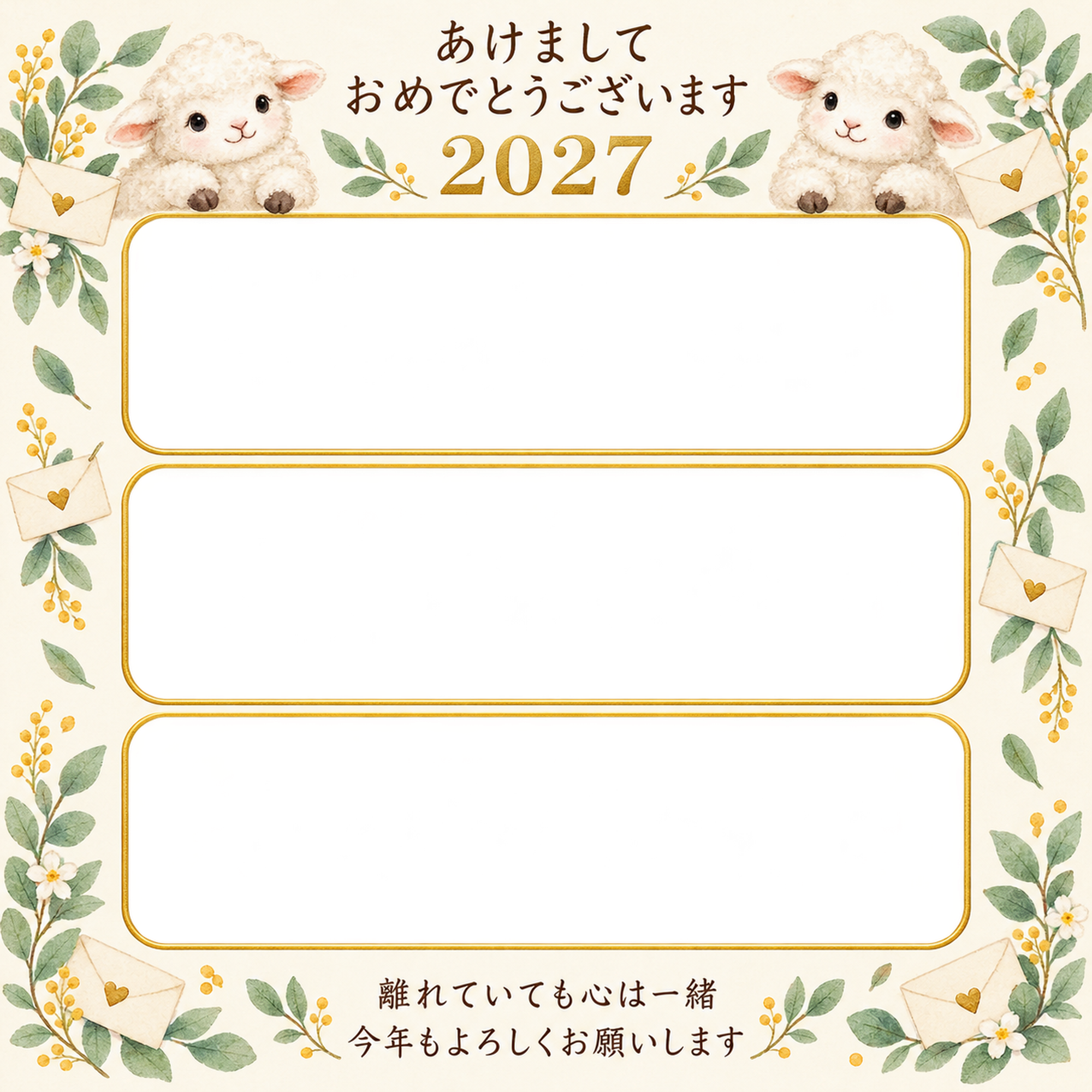 三つの窓と手紙の写真年賀状｜無料イラスト素材 99287に写真・文字を入れる