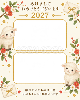 縦長のふたりの手紙の写真年賀状｜無料イラスト素材 99291