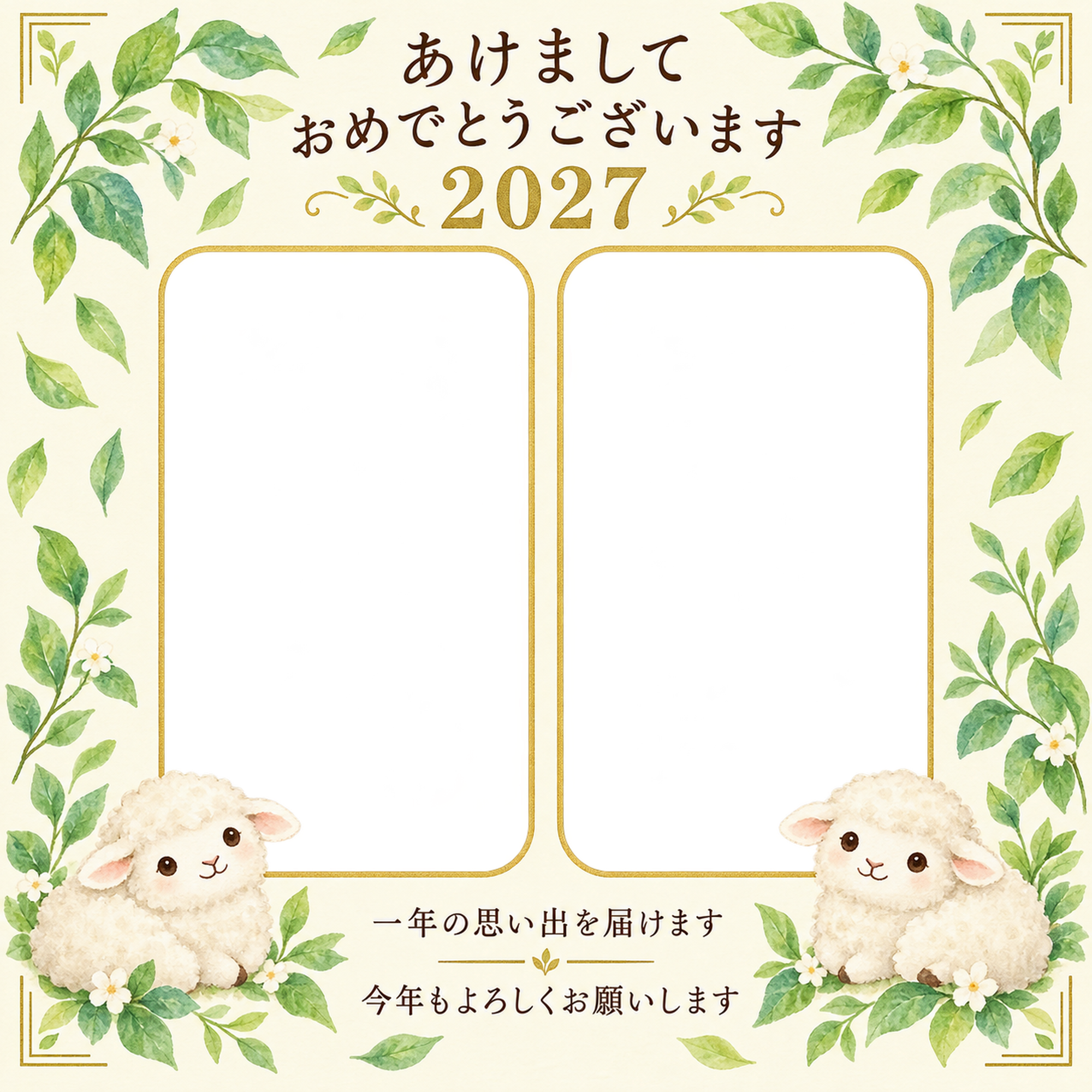 夏の葉のアルバムの写真年賀状｜無料イラスト素材 99297に写真・文字を入れる