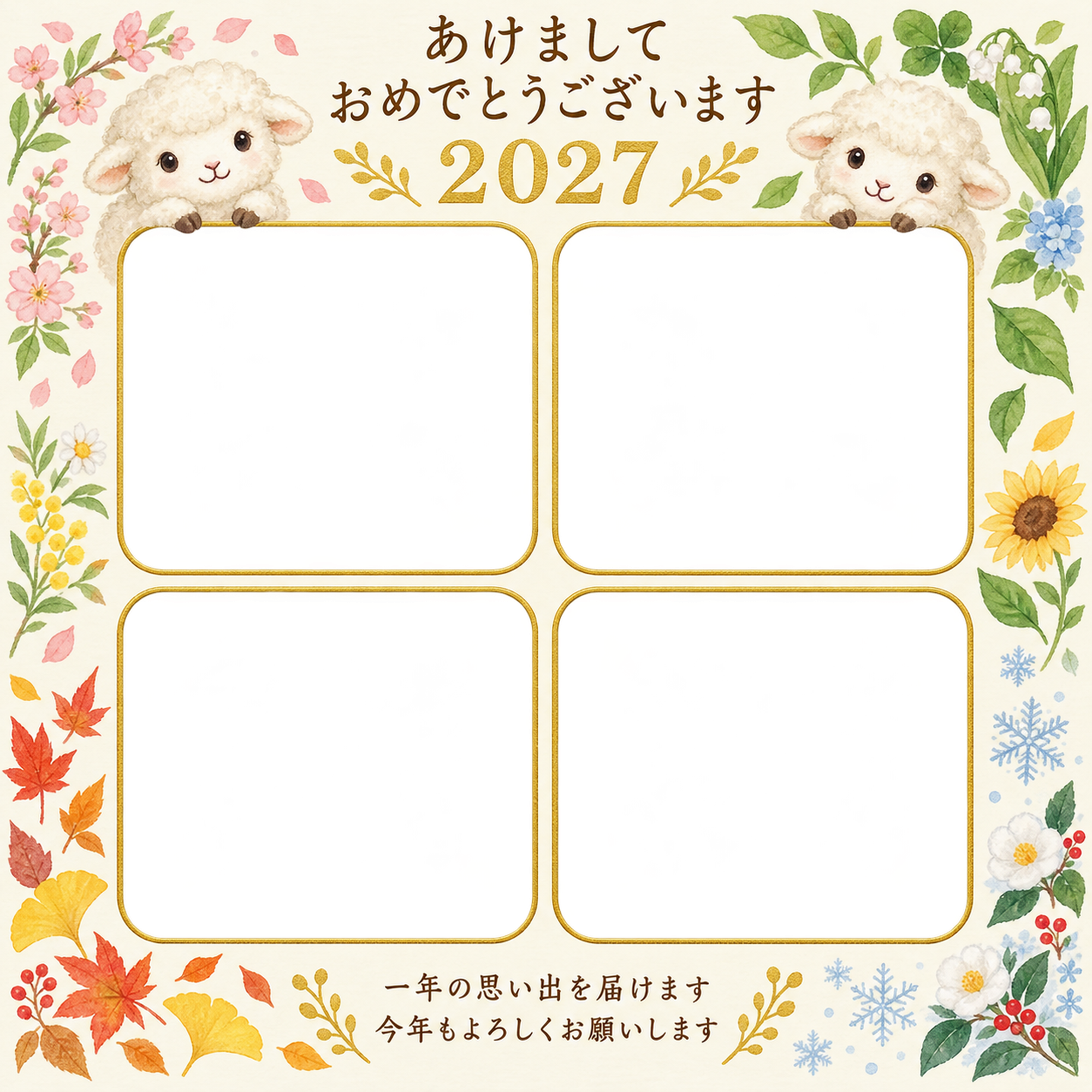 四季の小花のアルバムの写真年賀状｜無料イラスト素材 99302に写真・文字を入れる