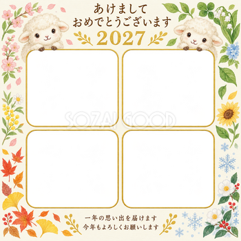 四季の小花のアルバムの写真年賀状｜無料イラスト素材 99302