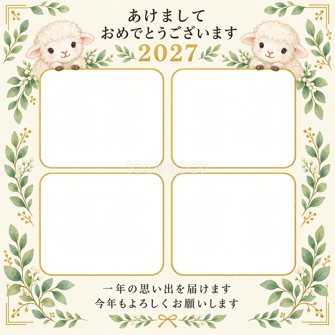 四つの窓と緑の葉