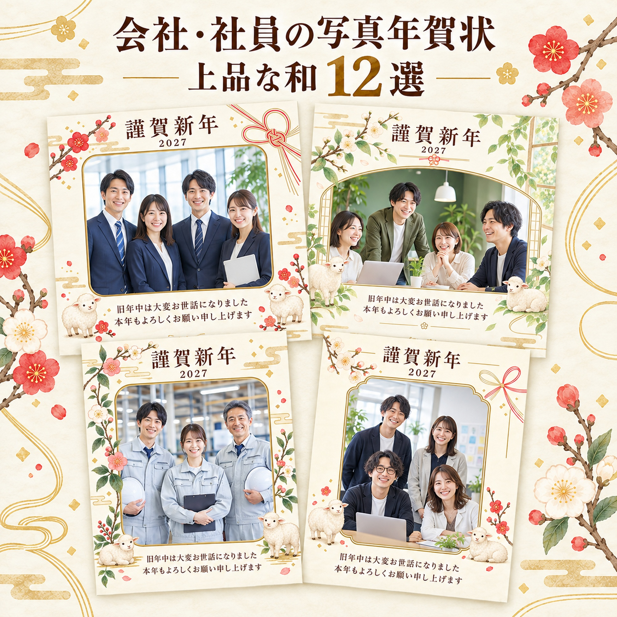 会社・社員の写真年賀状・上品な和12選｜無料イラスト素材 99308に写真・文字を入れる
