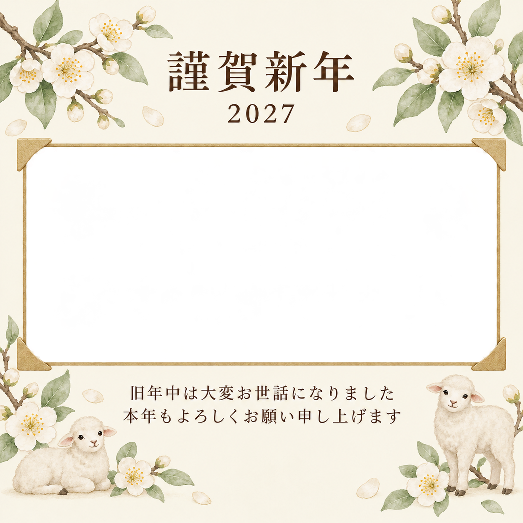 アルバムの一頁・白い梅の写真年賀状｜会社・社員の無料イラスト素材 99339に写真・文字を入れる