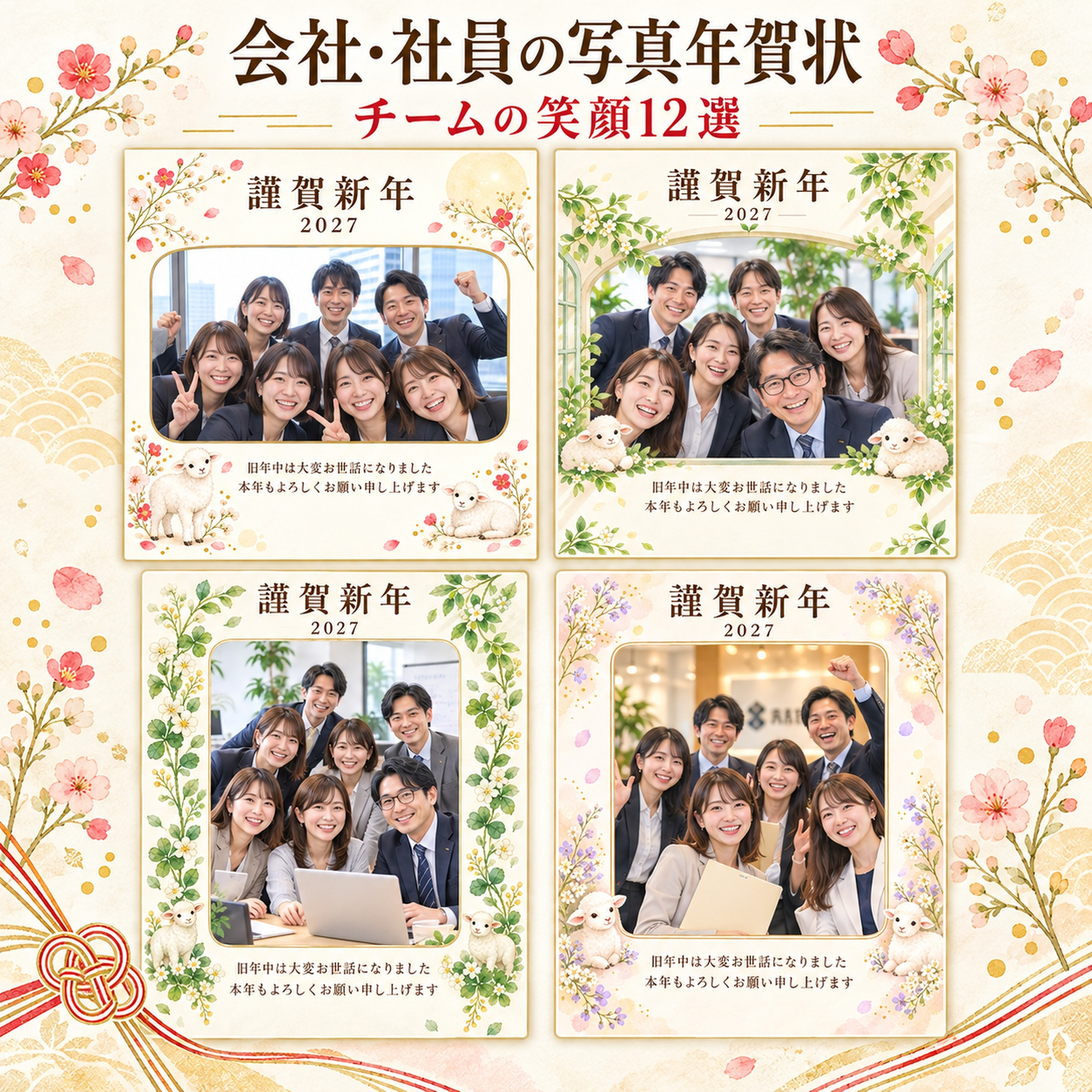 会社・社員の写真年賀状・チームの笑顔12選｜無料イラスト素材 99360に写真・文字を入れる
