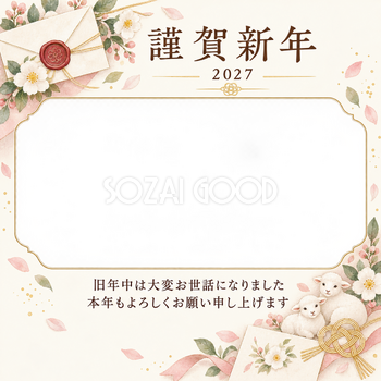 桃色のやさしさ・白い花の写真年賀状｜会社・社員の無料イラスト素材 99416