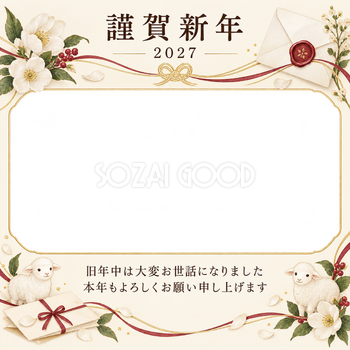 祝う結び目・白い花の写真年賀状｜会社・社員の無料イラスト素材 99420
