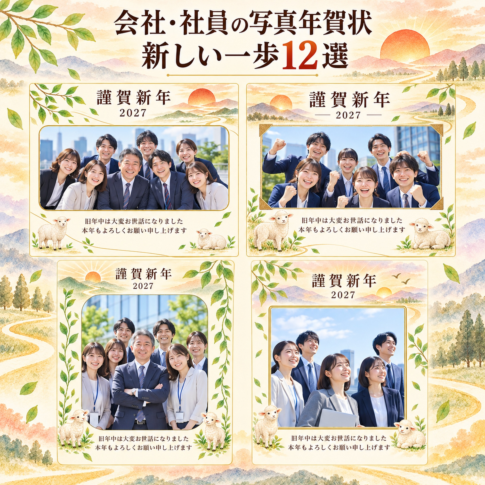 会社・社員の写真年賀状・新しい一歩12選｜無料イラスト素材 99425に写真・文字を入れる