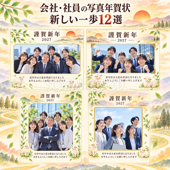 会社・社員の写真年賀状・新しい一歩12選｜無料イラスト素材 99425