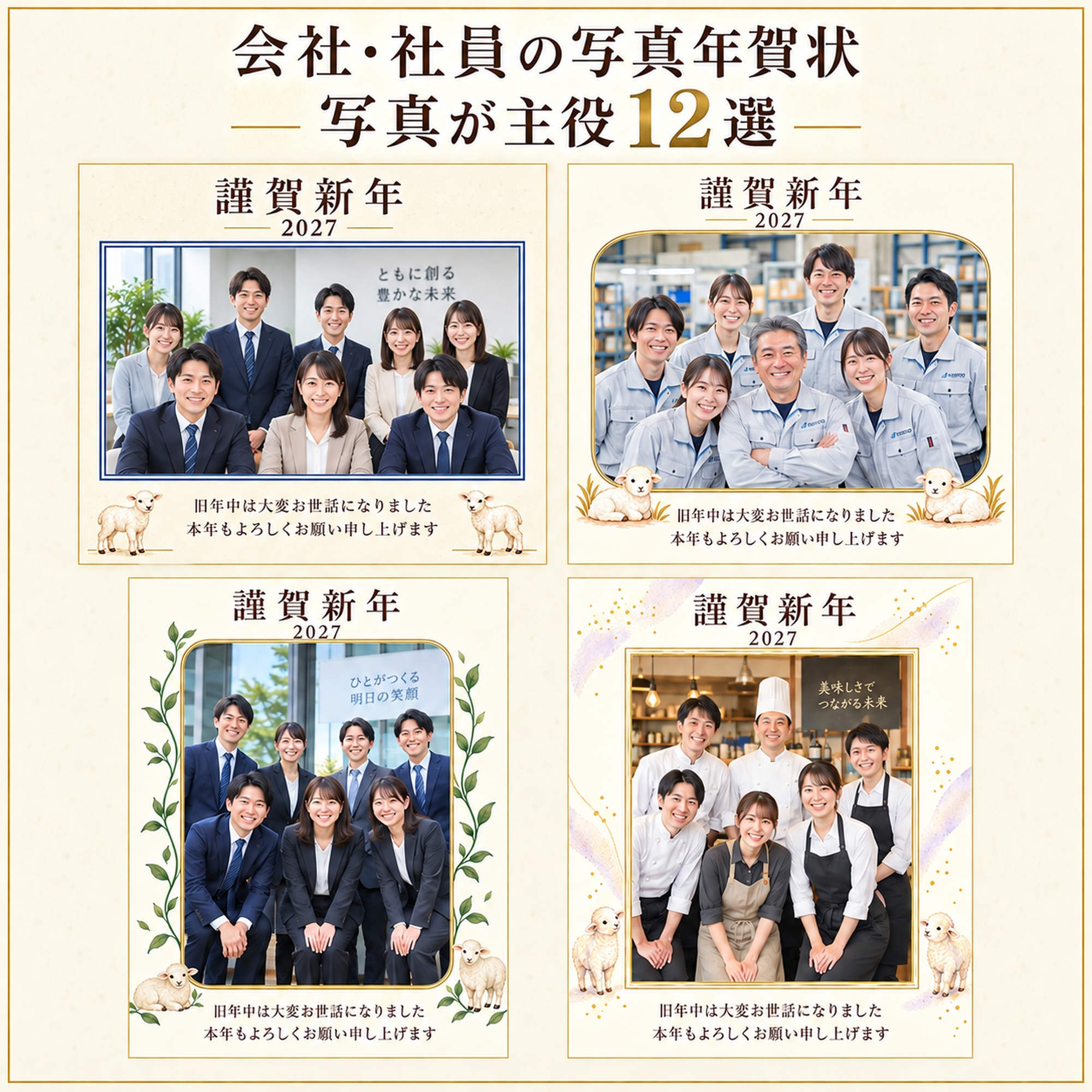 会社・社員の写真年賀状・写真が主役12選｜無料イラスト素材 99451に写真・文字を入れる