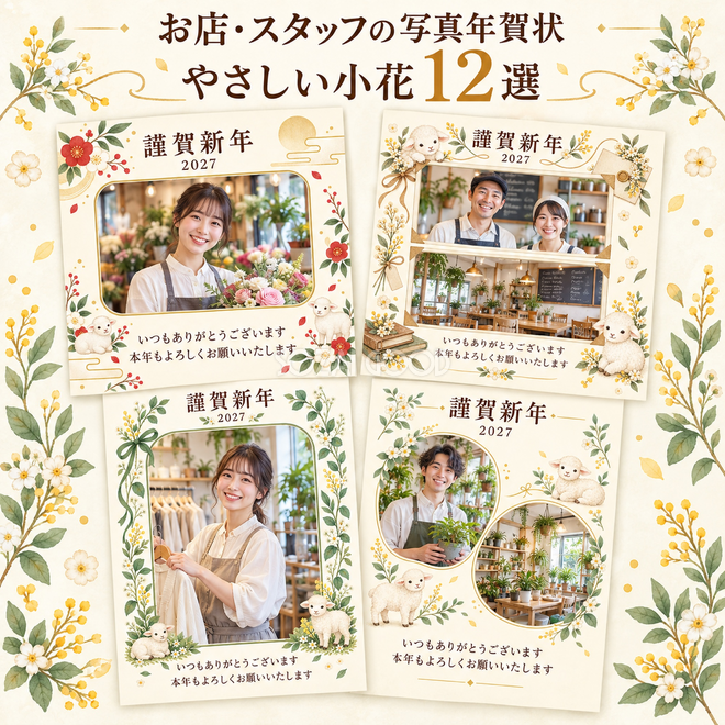 お店・スタッフの写真年賀状・やさしい小花12選