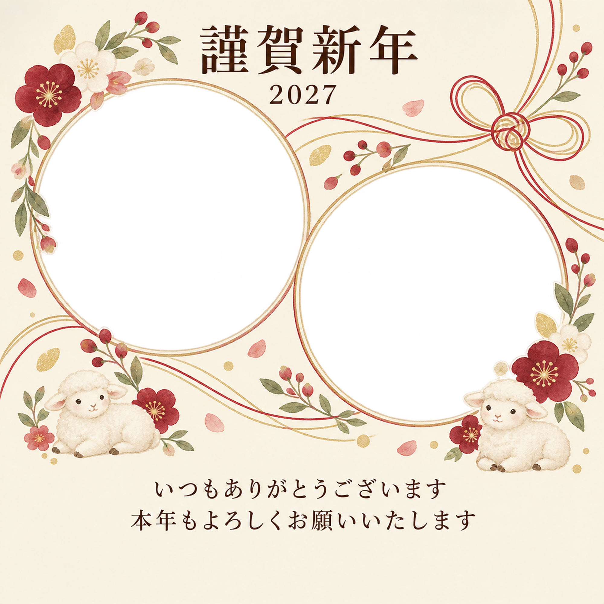 祝う結び目・小花の写真年賀状｜お店・スタッフの無料イラスト素材 99472に写真・文字を入れる