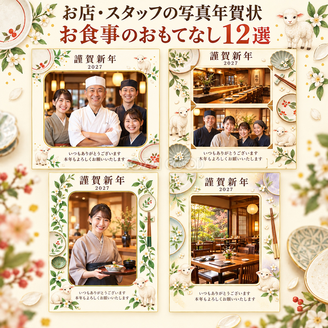お店・スタッフの写真年賀状・お食事のおもてなし12選