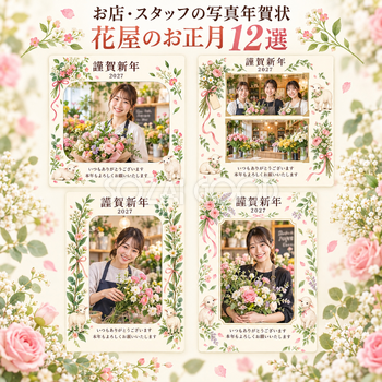 お店・スタッフの写真年賀状・花屋のお正月12選｜無料イラスト素材 99503