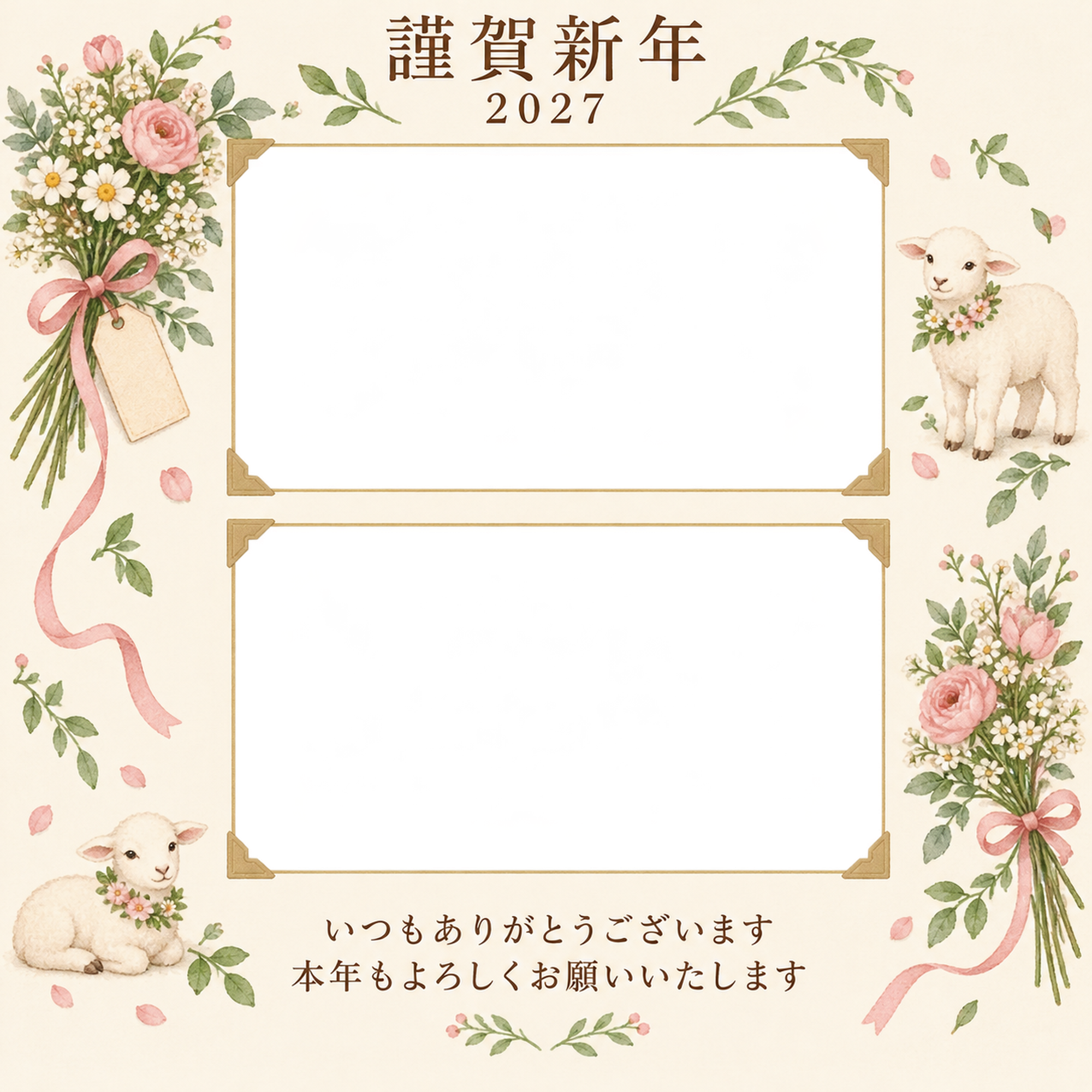 アルバムの一頁・小花の束の写真年賀状｜お店・スタッフの無料イラスト素材 99508に写真・文字を入れる