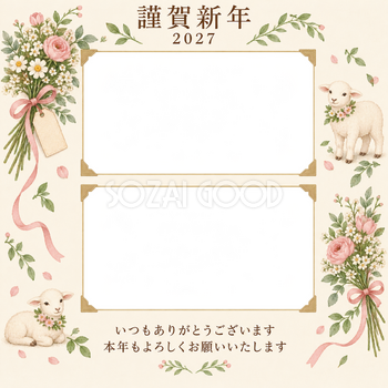 アルバムの一頁・小花の束の写真年賀状｜お店・スタッフの無料イラスト素材 99508