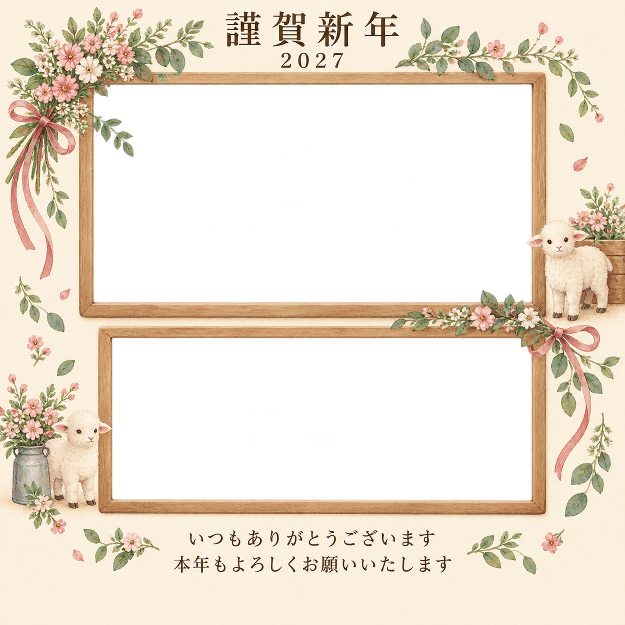 木のぬくもり・小花の束の写真年賀状｜お店・スタッフの無料イラスト素材 99510に写真・文字を入れる
