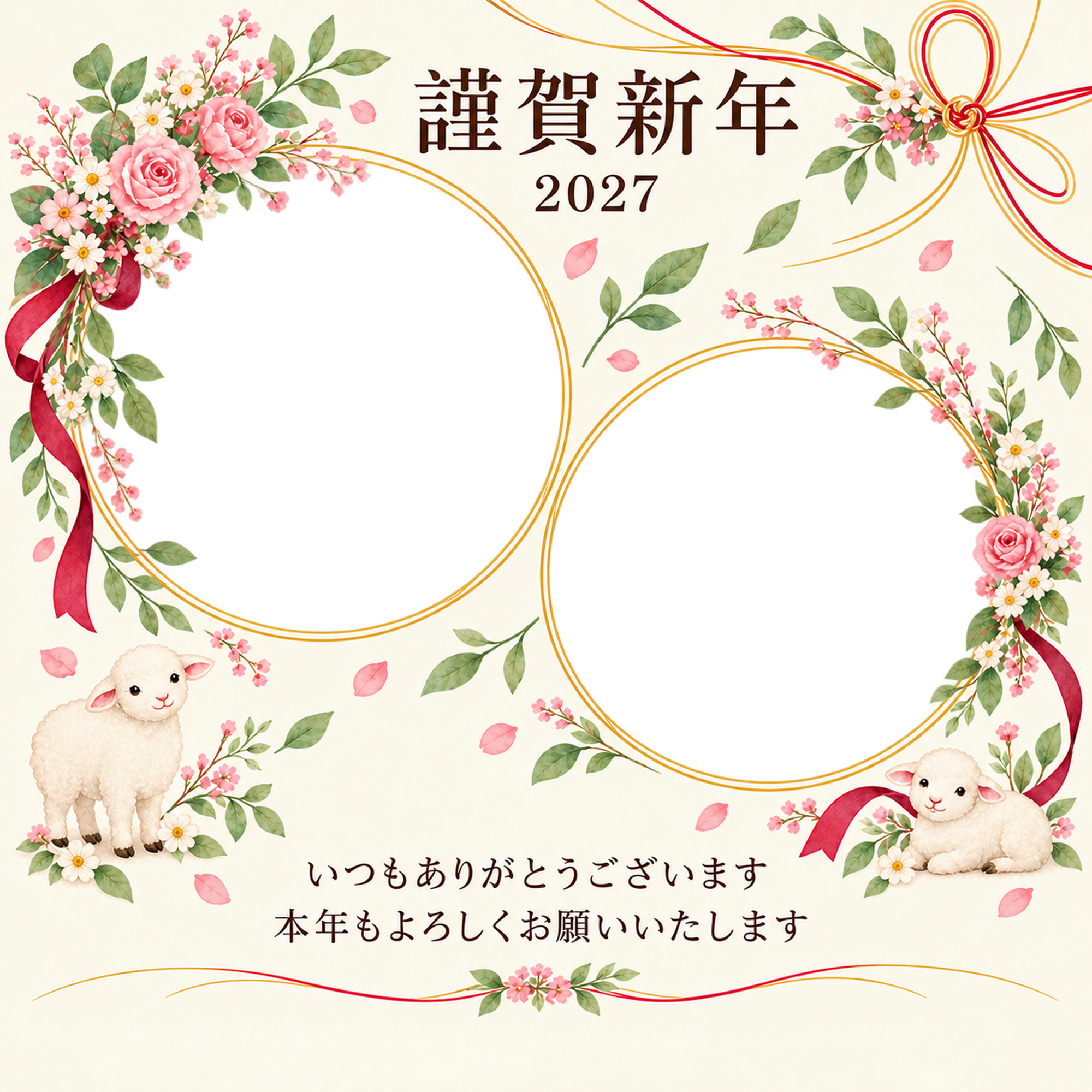 祝う結び目・小花の束の写真年賀状｜お店・スタッフの無料イラスト素材 99511に写真・文字を入れる
