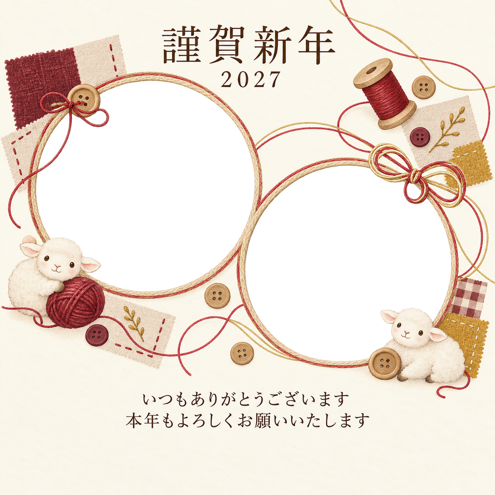 祝う結び目・糸の写真年賀状｜お店・スタッフの無料イラスト素材 99537に写真・文字を入れる