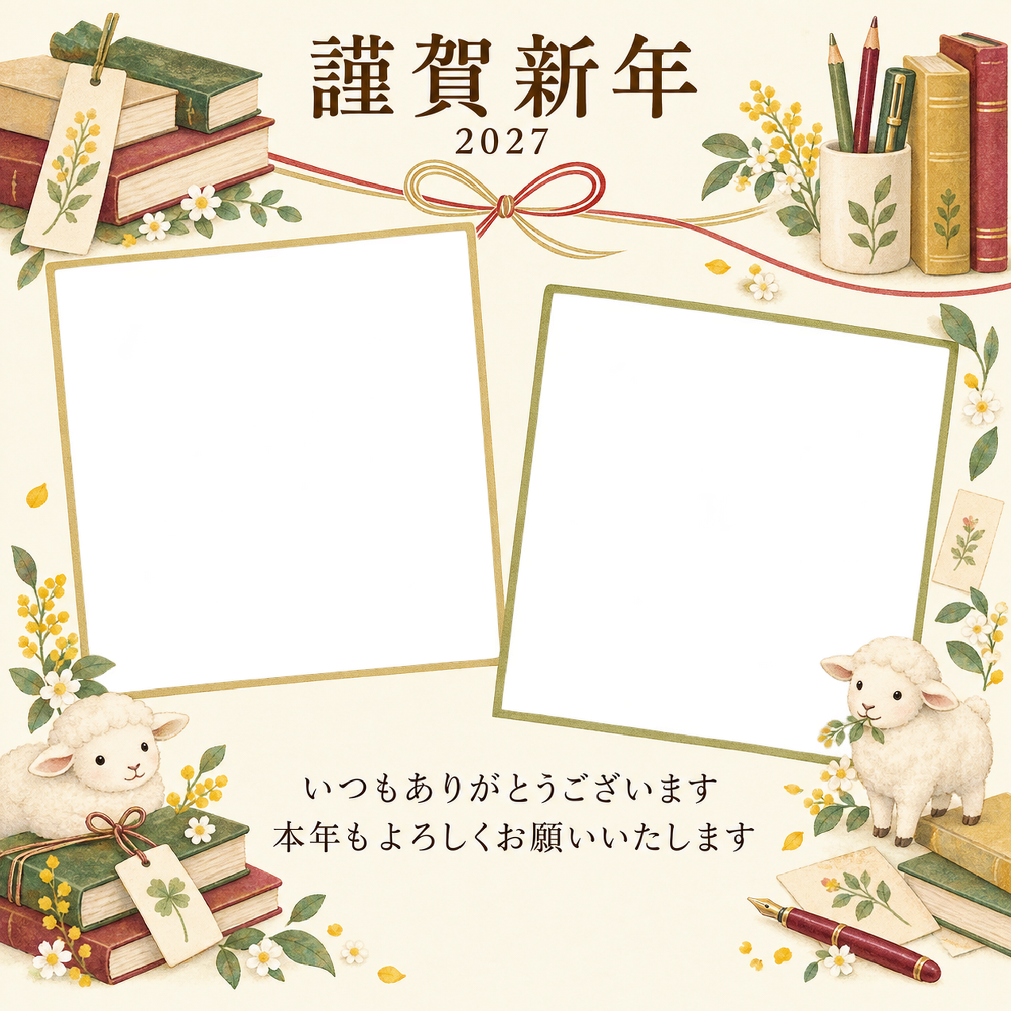 祝う結び目・本の写真年賀状｜お店・スタッフの無料イラスト素材 99563に写真・文字を入れる