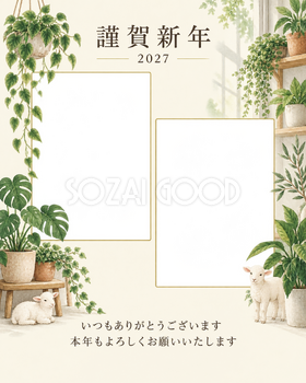 写真をすっきり・観葉植物の写真年賀状｜お店・スタッフの無料イラスト素材 99593