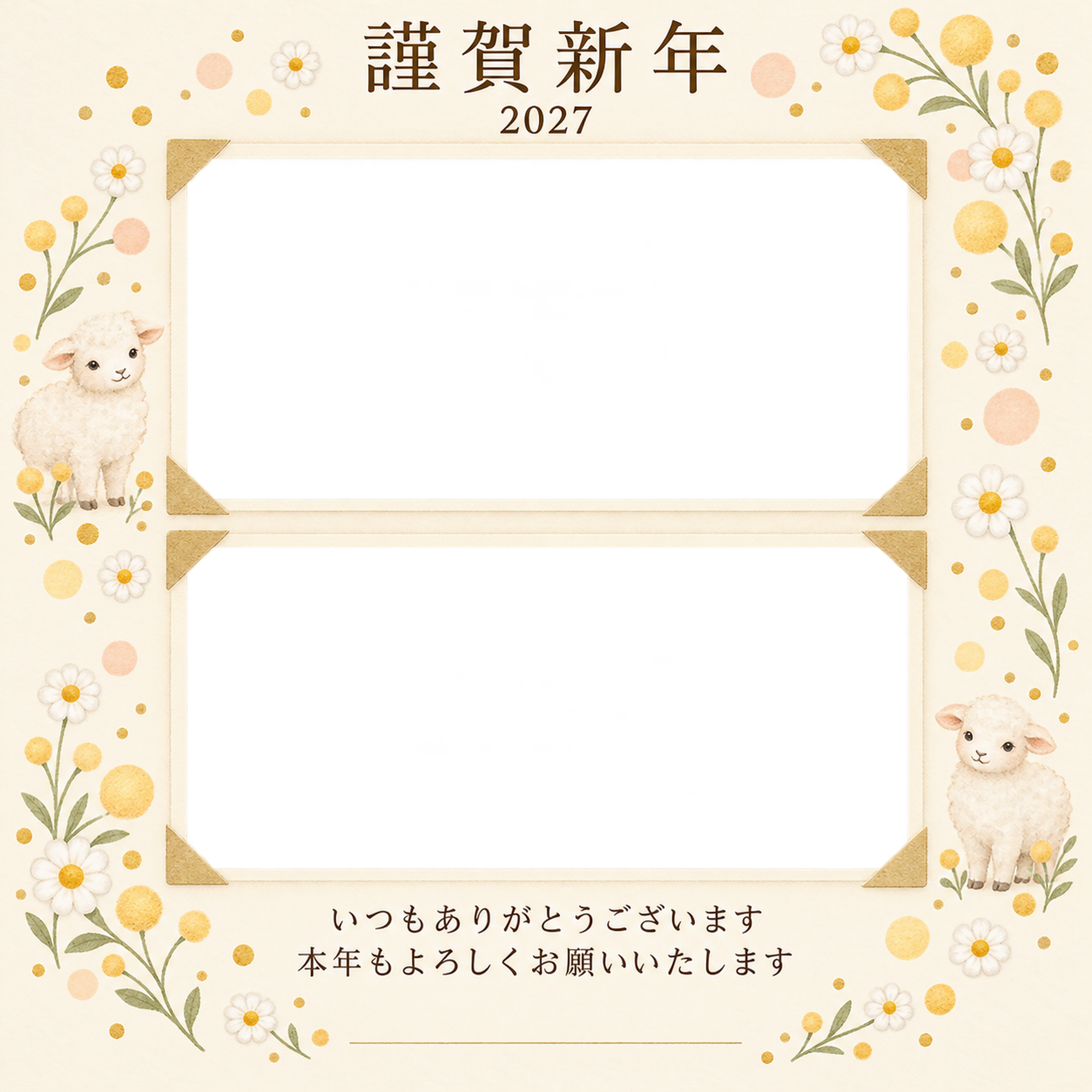 アルバムの一頁・丸い小花の写真年賀状｜お店・スタッフの無料イラスト素材 99599に写真・文字を入れる