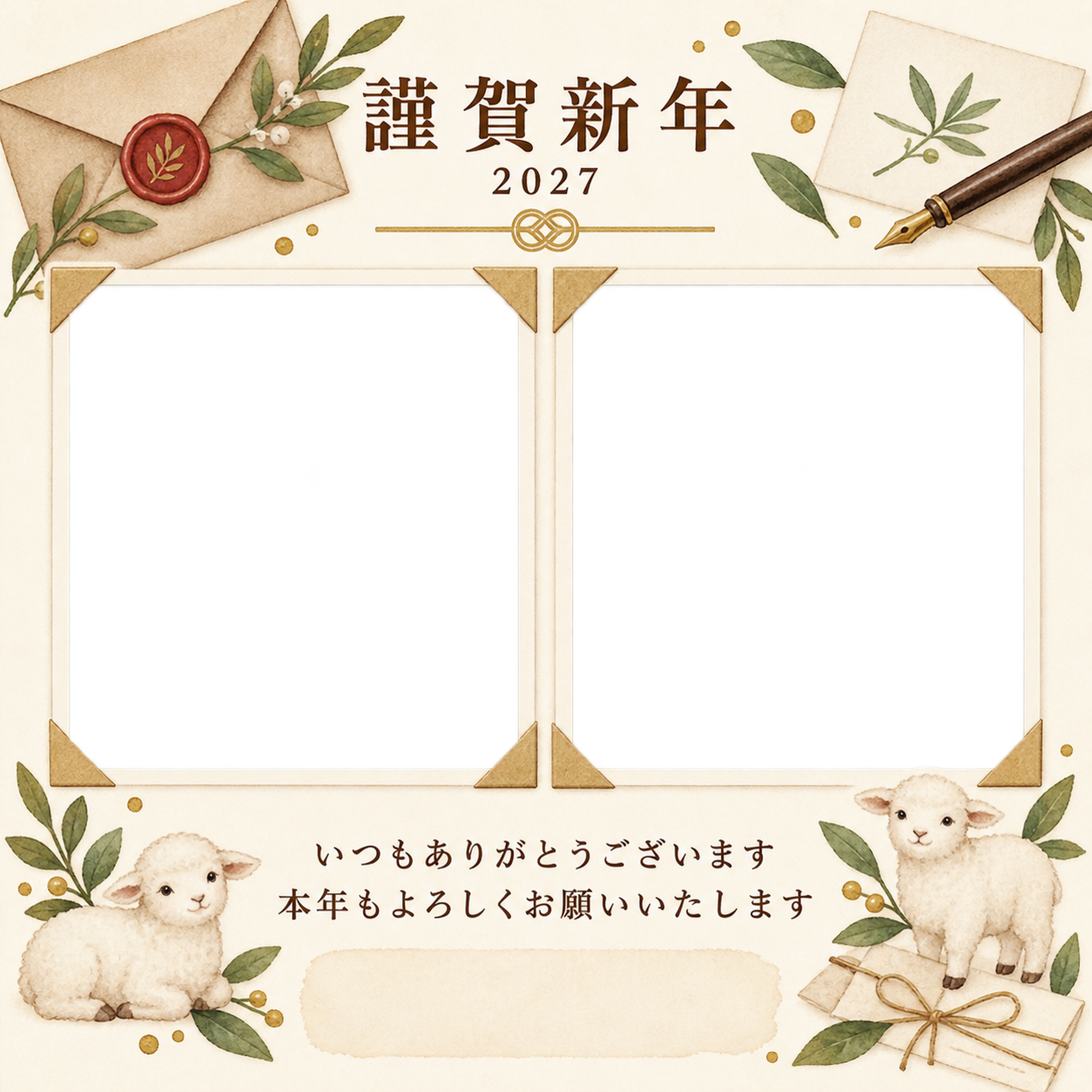 アルバムの一頁・手紙の写真年賀状｜お店・スタッフの無料イラスト素材 99612に写真・文字を入れる