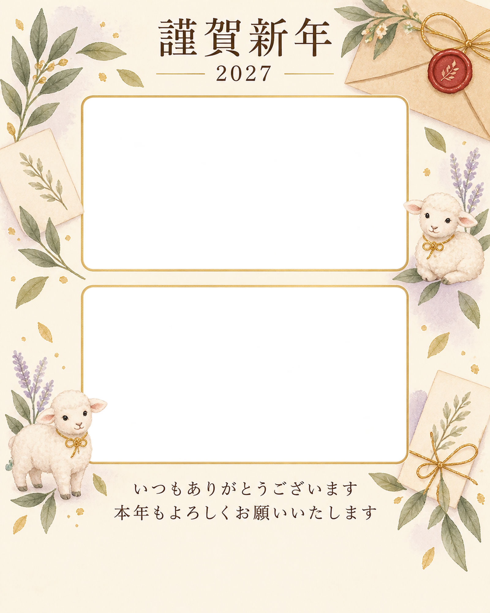 光のご挨拶・手紙の写真年賀状｜お店・スタッフの無料イラスト素材 99617に写真・文字を入れる
