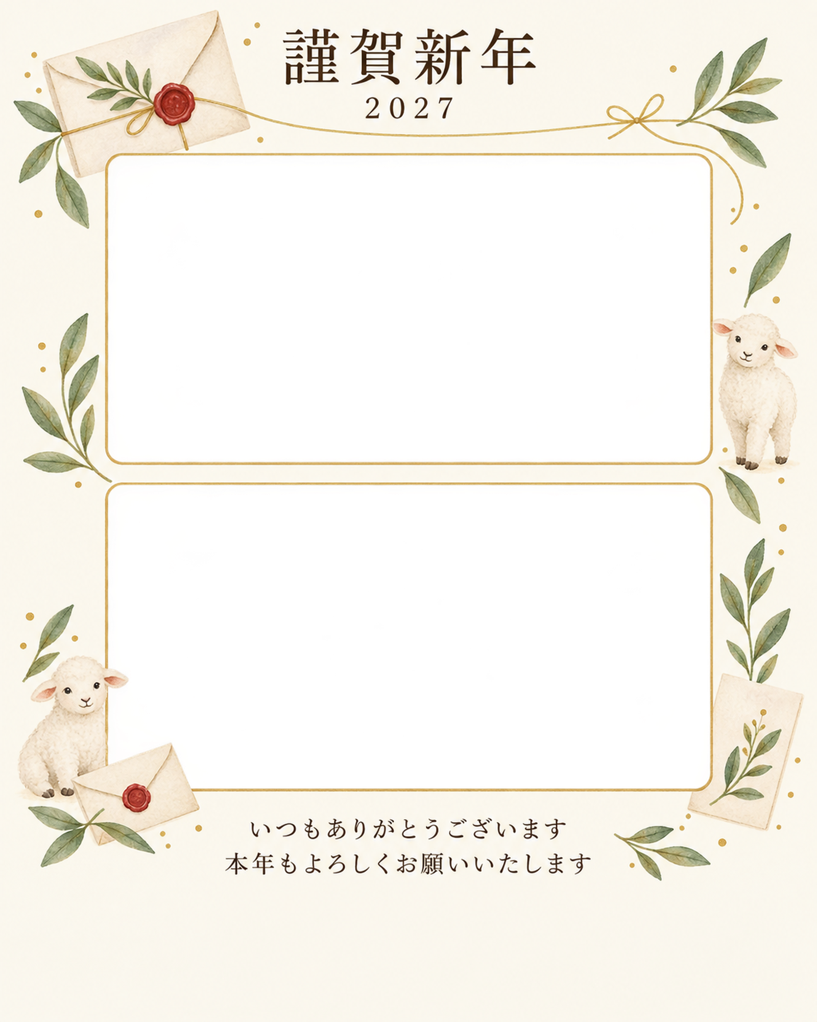 写真をすっきり・手紙の写真年賀状｜お店・スタッフの無料イラスト素材 99619に写真・文字を入れる