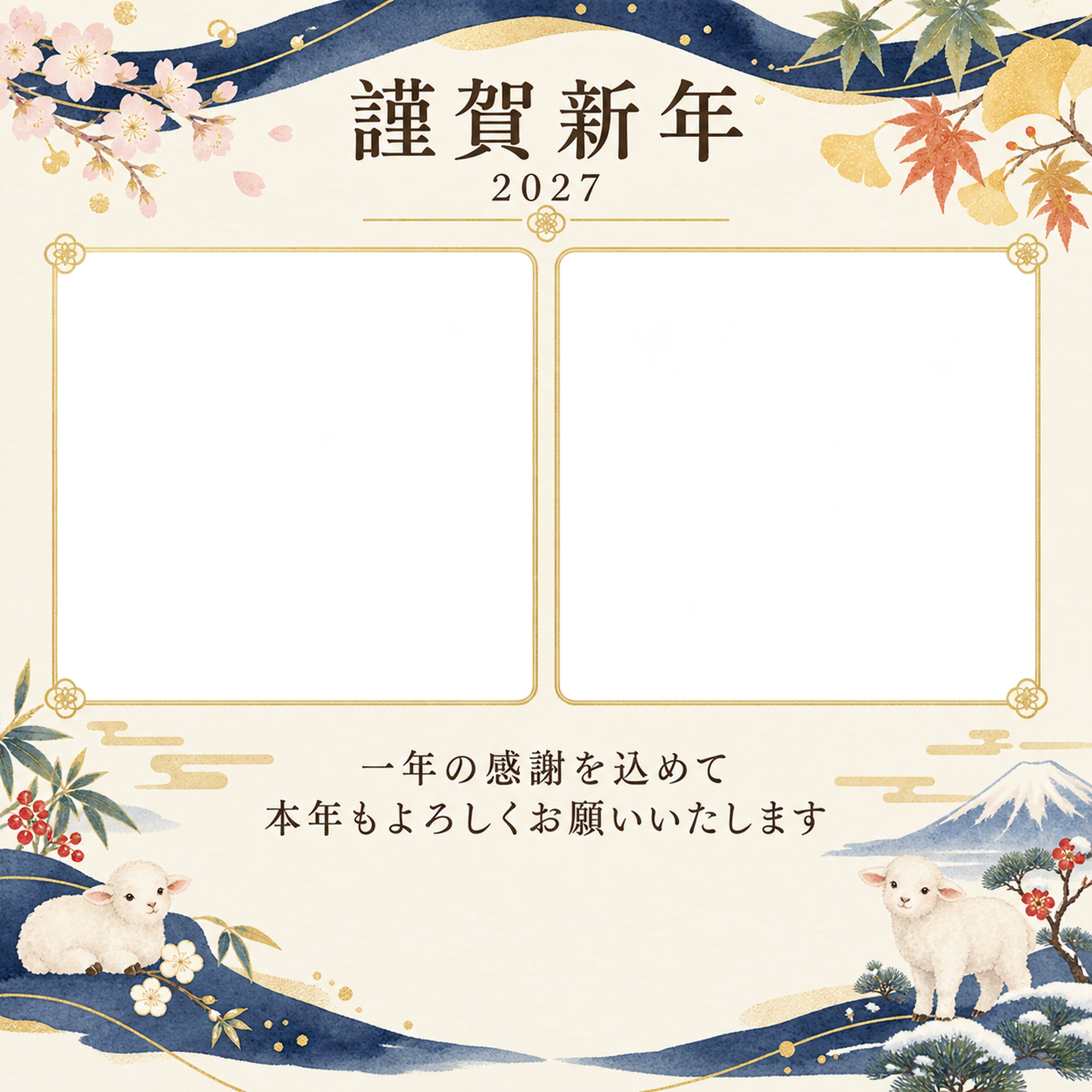 紺色の晴れやかさ・写真アルバムの写真年賀状｜仕事の一年の無料イラスト素材 99622に写真・文字を入れる