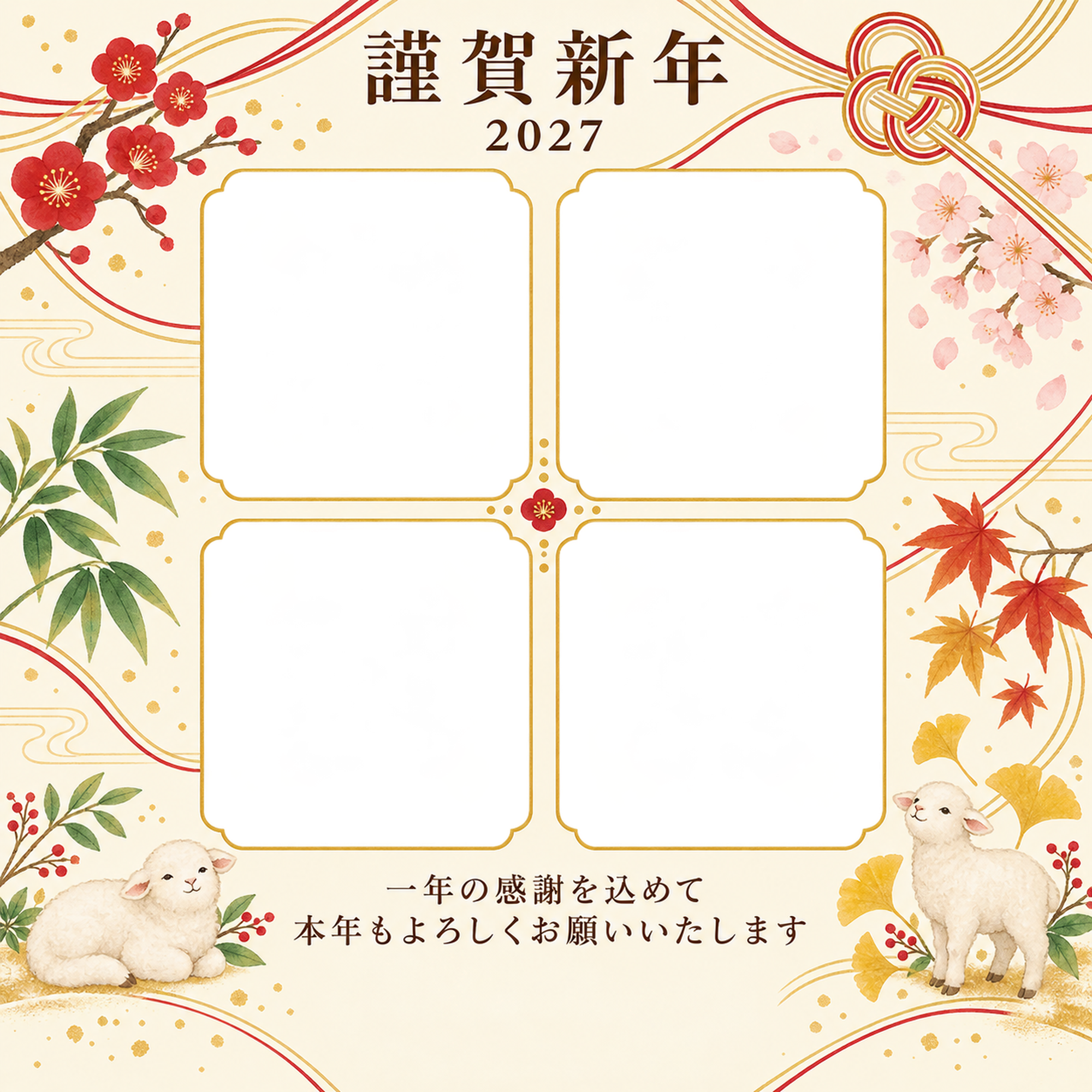 祝う結び目・写真アルバムの写真年賀状｜仕事の一年の無料イラスト素材 99628に写真・文字を入れる