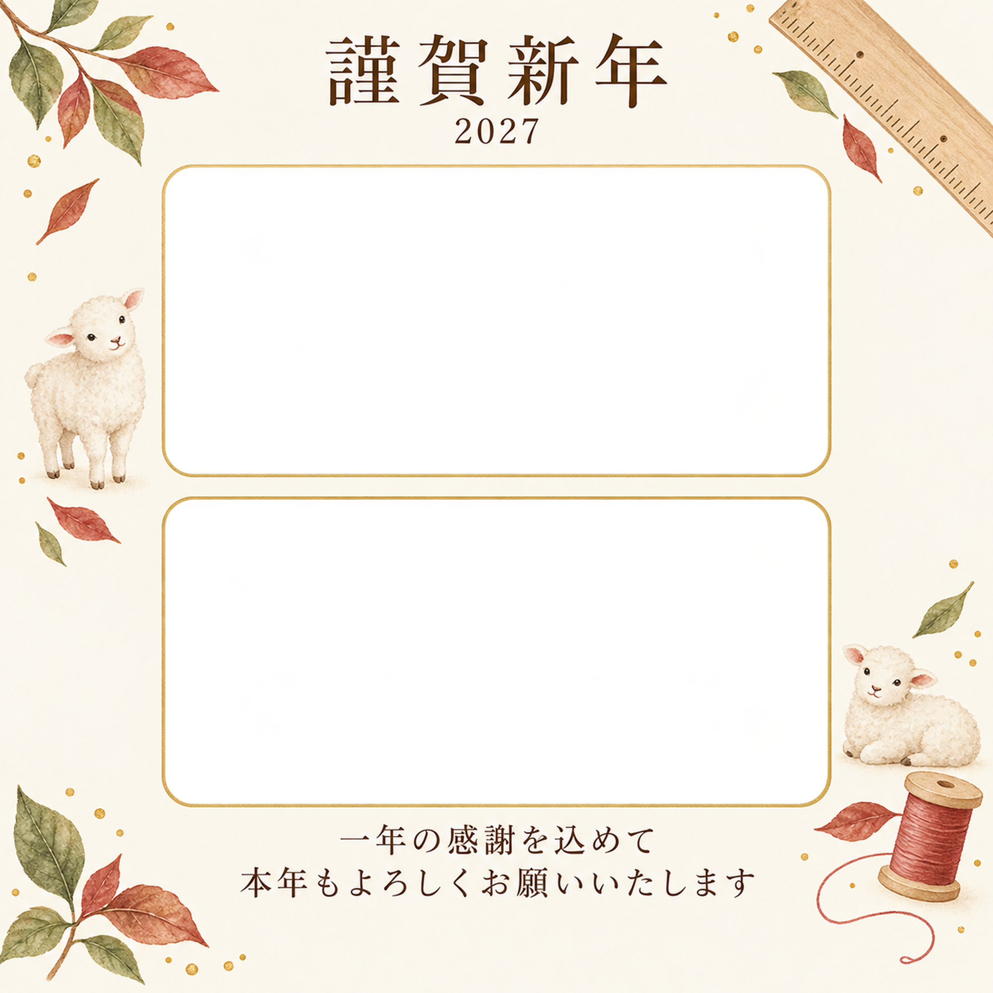 余白を生かす和・定規の写真年賀状｜仕事の一年の無料イラスト素材 99647に写真・文字を入れる