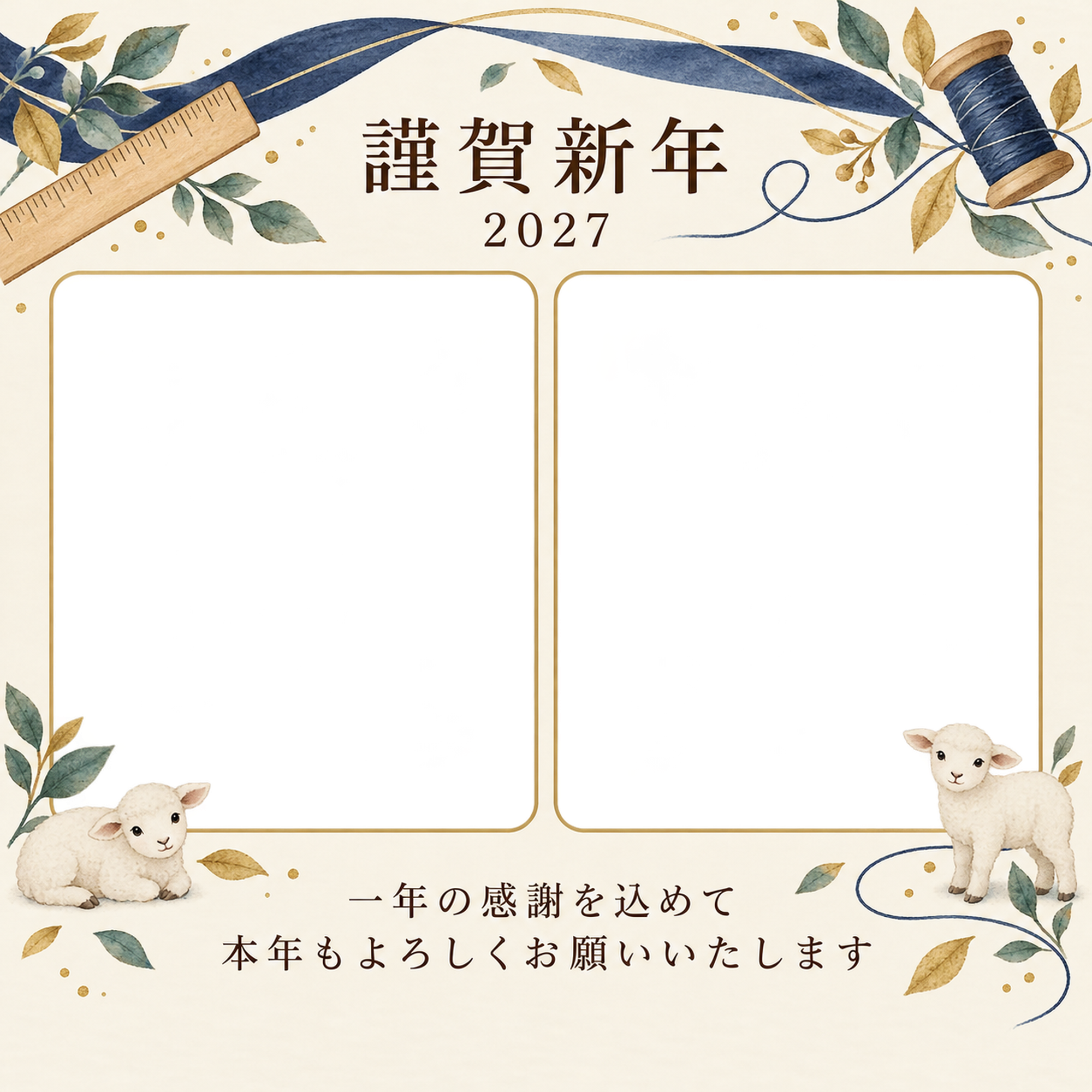 紺色の晴れやかさ・定規の写真年賀状｜仕事の一年の無料イラスト素材 99648に写真・文字を入れる