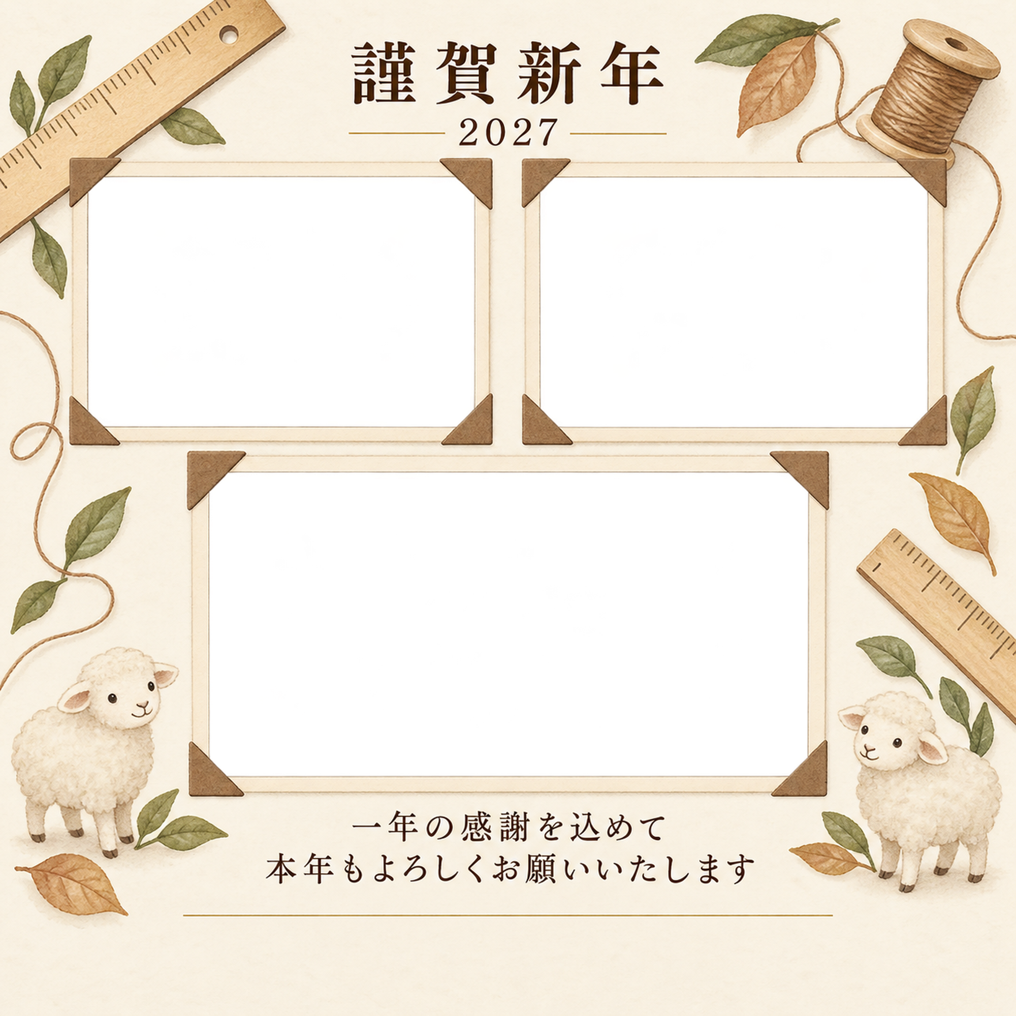 アルバムの一頁・定規の写真年賀状｜仕事の一年の無料イラスト素材 99651に写真・文字を入れる