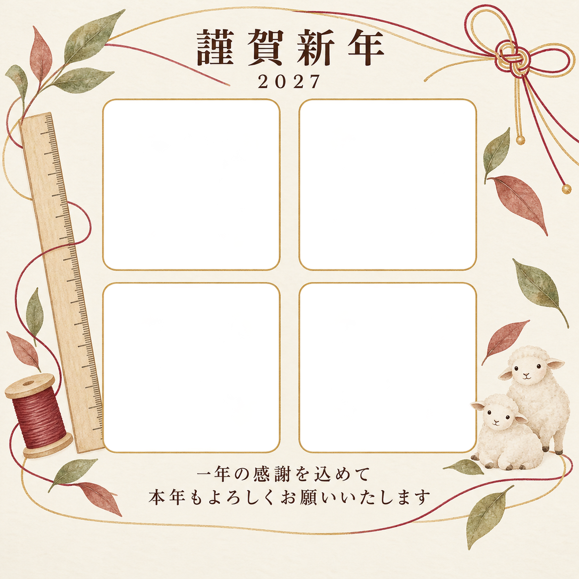 祝う結び目・定規の写真年賀状｜仕事の一年の無料イラスト素材 99654に写真・文字を入れる